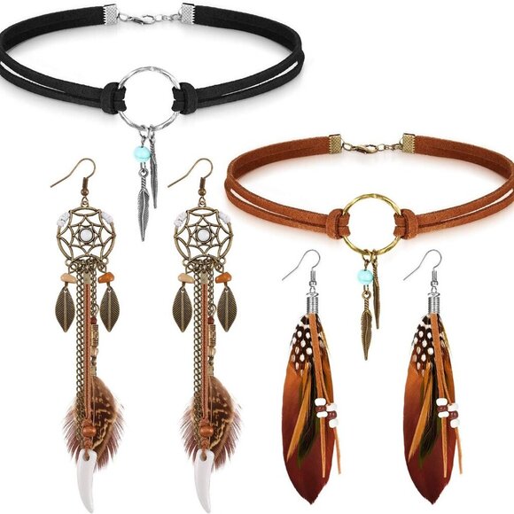 Jewelry - 2 Sets Native American Jewelry Set for Women 2 Pieces Faux Suede Choker Necklace